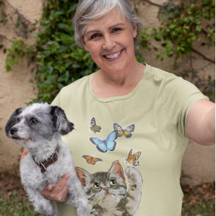 Cute Cat Kitten Playing With Butterflies T-Shirt
