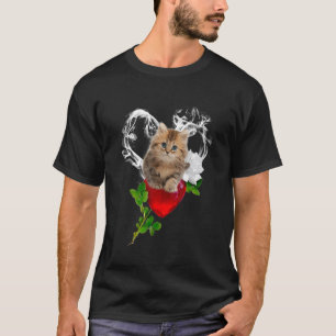 Cute Cat Kitten Rose Flower Smoking Heart Gemstone T-Shirt