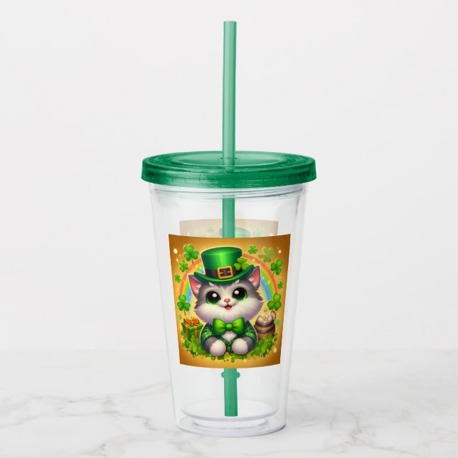 Cute cat/kitten Saint Patrick's Day  Acrylic Tumbler (Front)