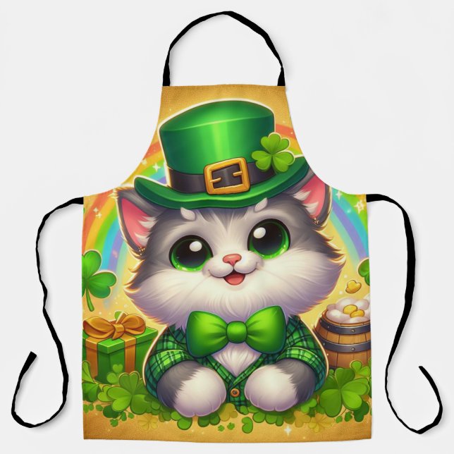 Cute cat/kitten Saint Patrick's Day  Apron (Front)