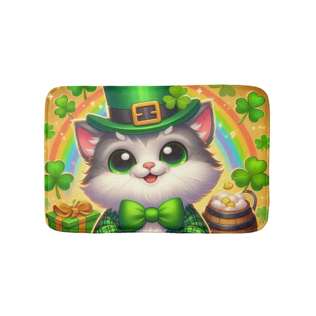 Cute cat/kitten Saint Patrick's Day  Bath Mat (Front)