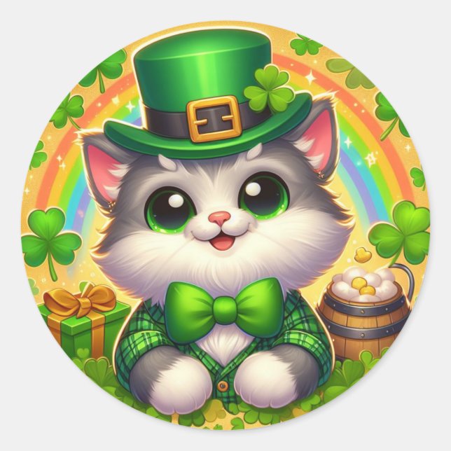 Cute cat/kitten Saint Patrick's Day  Classic Round Sticker (Front)