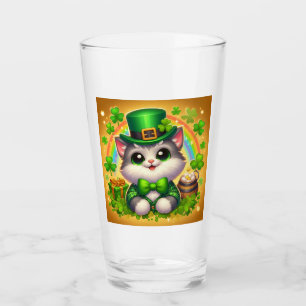 Cute cat/kitten Saint Patrick's Day  Glass