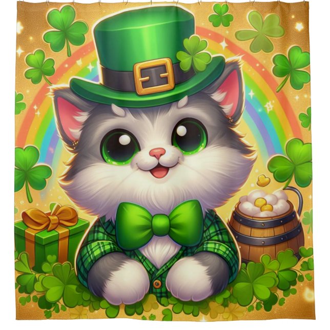 Cute cat/kitten Saint Patrick's Day  Shower Curtain (Front)
