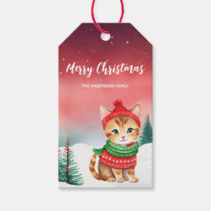 Cute cat kitten Santa Christmas party holiday kid Gift Tags