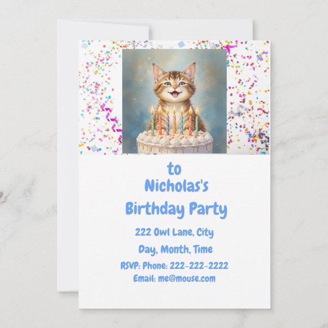 Cute Cat Kitten Themed Birthday Party Invitation (Back)