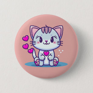 Cute Cat Kitten with Hearts Valentine Inspired 6 Cm Round Badge