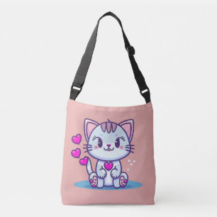 Cute Cat Kitten with Hearts Valentine Inspired   Crossbody Bag
