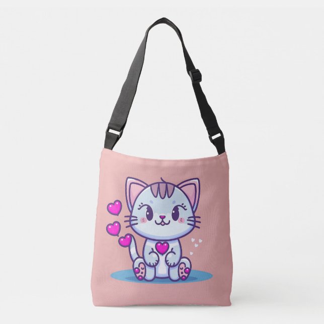 Cute Cat Kitten with Hearts Valentine Inspired | Crossbody Bag (Front)