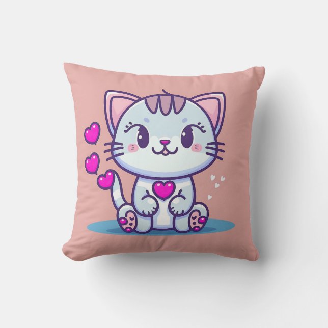 Cute Cat Kitten with Hearts Valentine Inspired | Cushion (Front)