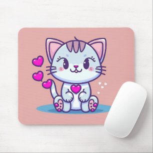 Cute Cat Kitten with Hearts Valentine Inspired   Mouse Mat
