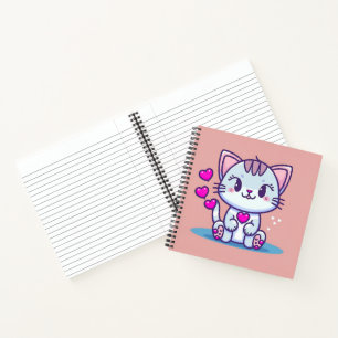 Cute Cat Kitten with Hearts Valentine Inspired   Notebook