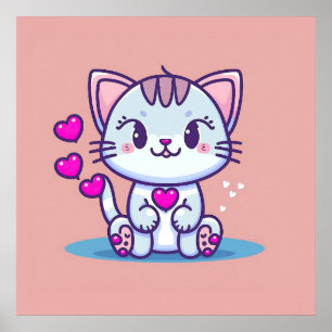 Cute Cat Kitten with Hearts Valentine Inspired   Poster