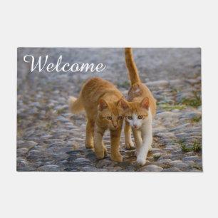 Cute Cat Kittens Friends Stony Path Photo Welcome Doormat