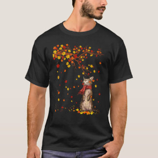 Cute Cat Kitty Autumn Fall Leaves  Cat  Men Women T-Shirt