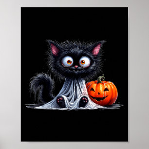 Cute Cat Kitty Ghost Halloween Black Pumpkin Poster