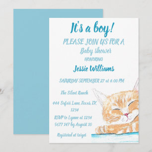 Cute Cat Kitty Kitten Blue animal Baby Boy Invitation