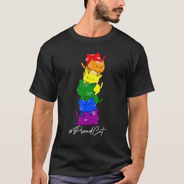Cute Cat Kitty  LGBT Gay Pride Support LGBTQ Rainb T-Shirt (Front)