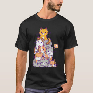 Cute Cat Kitty Meowtain Cats Pile Chibi Women Girl T-Shirt
