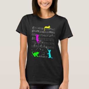 Cute Cat Kitty Music Notes Colourful Musician Clef T-Shirt
