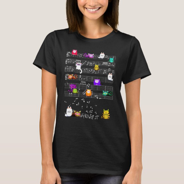 Cute Cat Kitty Playing Music Note  Clef Cat Music  T-Shirt (Front)