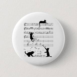 Cute Cat Kitty Playing Music Note Clef Musician Ar 6 Cm Round Badge