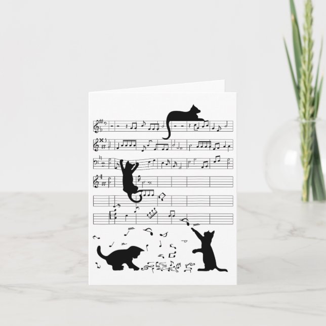 Cute Cat Kitty Playing Music Note Clef Musician Ar Card (Front)
