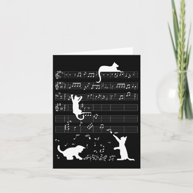 Cute Cat Kitty Playing Music Note Clef Musician Ar Card (Front)