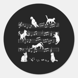 Cute Cat Kitty Playing Music Note Clef Musician Ar Classic Round Sticker