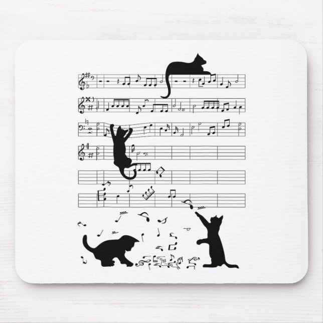 Cute Cat Kitty Playing Music Note Clef Musician Ar Mouse Mat (Front)