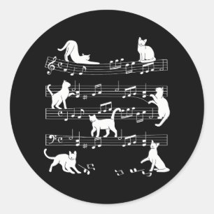 Cute Cat Kitty Playing Music Note Clef Musician Classic Round Sticker