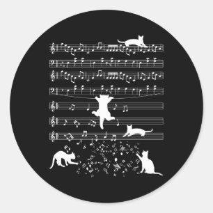 Cute Cat Kitty Playing Music Note Clef Piano Music Classic Round Sticker