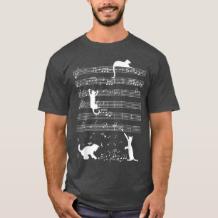 Cute Cat Kitty Playing Music Note Funny Clef Music T-Shirt