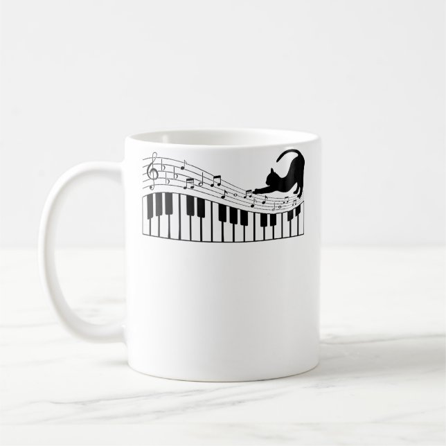 Cute Cat Kitty Playing Piano Music Clef Pianist Mu Coffee Mug (Left)