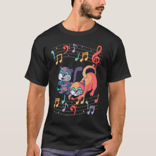 Cute Cat Kitty Plays Music Note Clef Musician Art T-Shirt