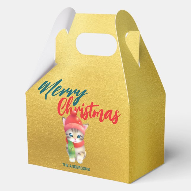 Cute Cat kitty Santa Xmas Sweet Merry Christmas Favour Box (Front)