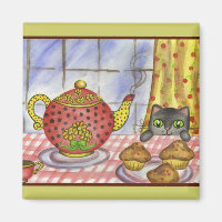 Cute Cat Kitty Teapot Kitchen Magnet Gift