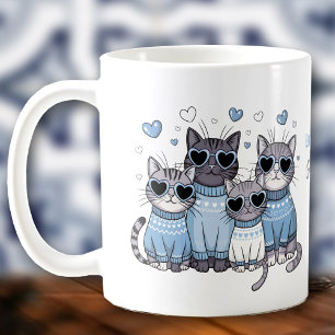 Cute Cat Kitty Valentine Blue Custom Name Coffee Mug