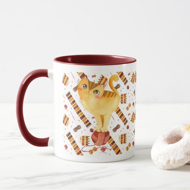 Cute Cat Knit Mug (With Donut)