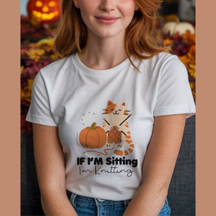 Cute cat Knitting, funny fall pumpkin T-Shirt