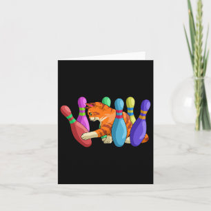 Cute Cat Knocking Over Bowling Pins Kitty Bowlers Card