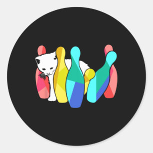 Cute Cat Knocking Over Bowling Pins Kitty Classic Round Sticker