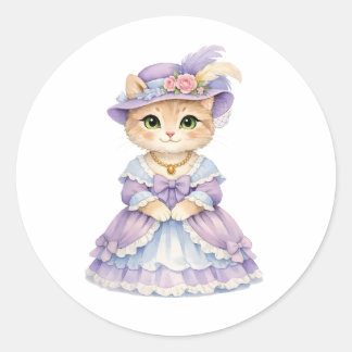 Cute Cat Lady in Purple Victorian Dress Classic Round Sticker