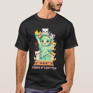 Cute Cat Lady Liberty Cartoon with Kittens u2013 F T-Shirt