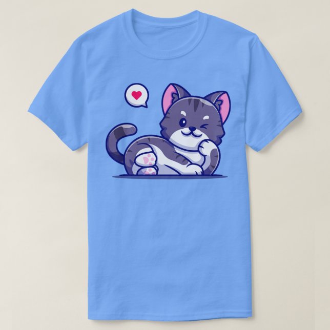 Cute Cat Lay Cartoon T-Shirt (Design Front)