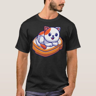 Cute Cat Lay On Bread Cartoon T-Shirt