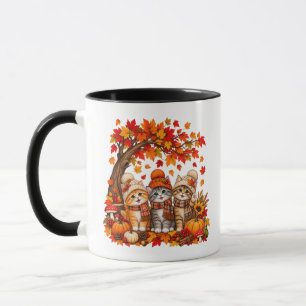 Cute Cat Leaf Fall Tree Hello Autumn Mug