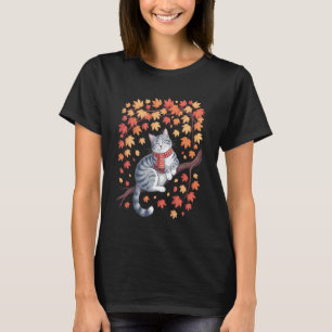 Cute Cat Leaf Fall Tree Hello Autumn Women Men Tha T-Shirt