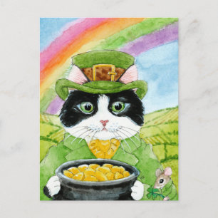 Cute Cat Leprechaun St Paddy's Day Spring postcard