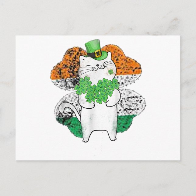 Cute Cat Leprechaun With Shamrocks St Patricks Day Postcard (Front)
